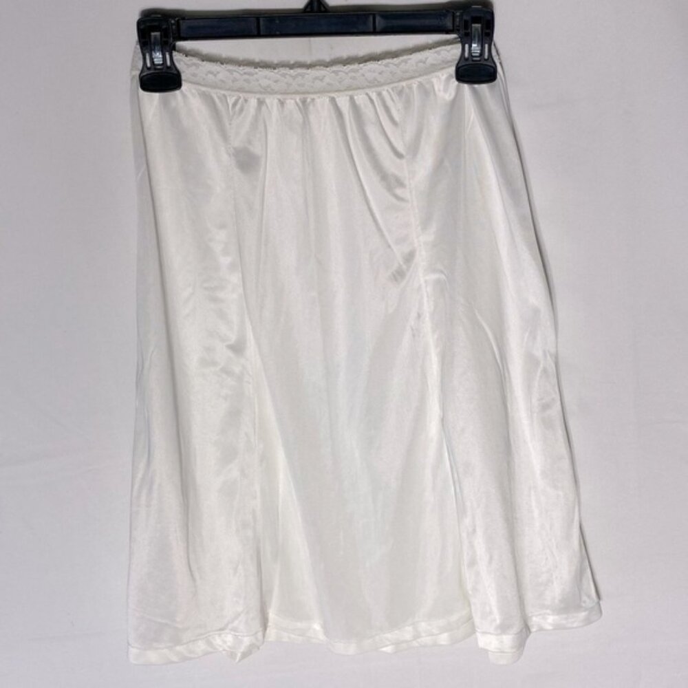Vintage French Maid White Satiny Nylon Midi Slip Skirt Slip Lingerie M